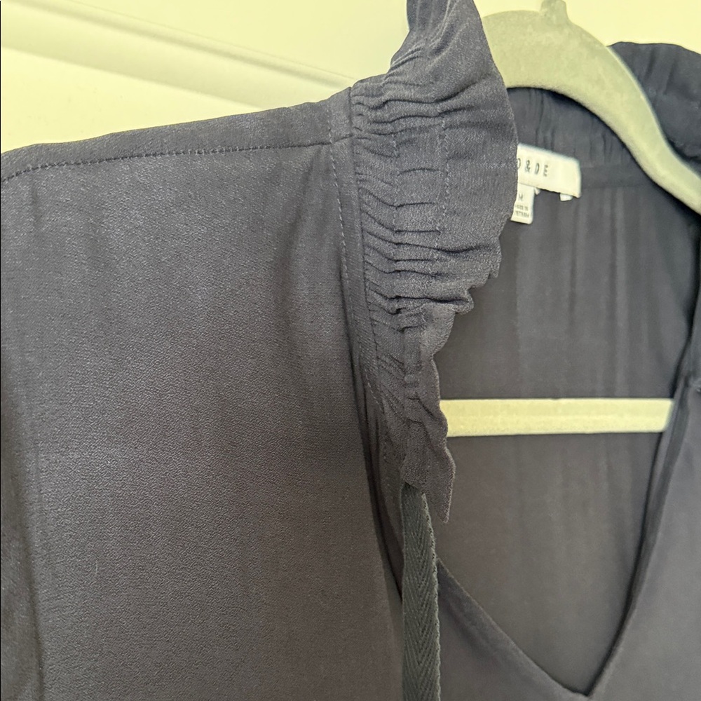 Navy Ruffled Blouse - Picture 3 of 5